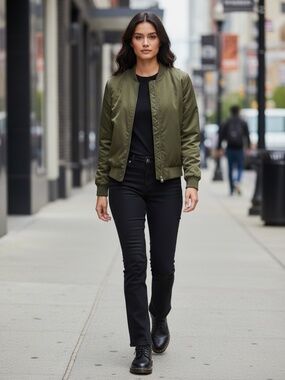 American Eagle Outfitters Classic Bomber Jacket Olive Green Varsity Flight M